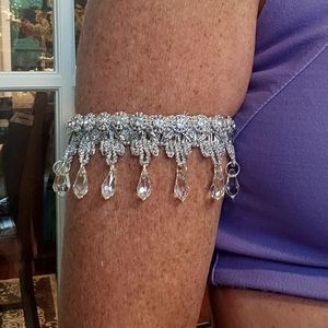 Arm Garters, Silver, Crystal & Rhinestone Embellished, Adjustable, Handmade